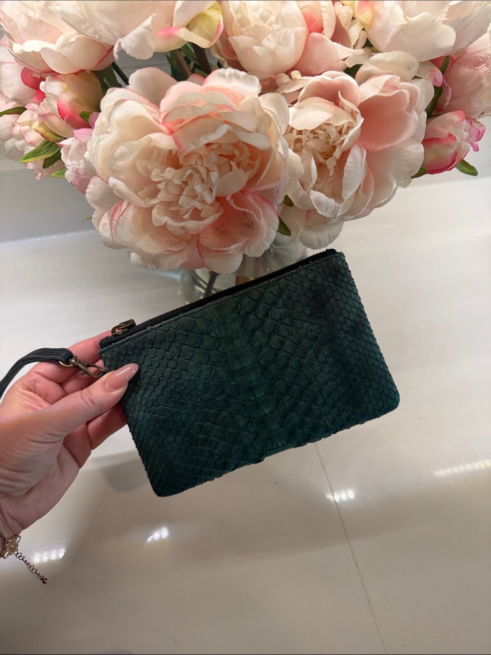 Green Python Wristlet Pouch